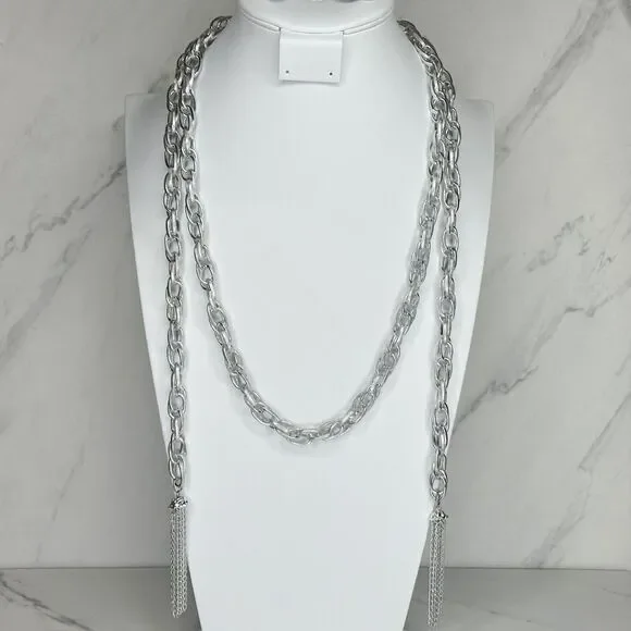 Silver Tone Tassel Chain Link Open Wrap Necklace - Picture 8 of 12